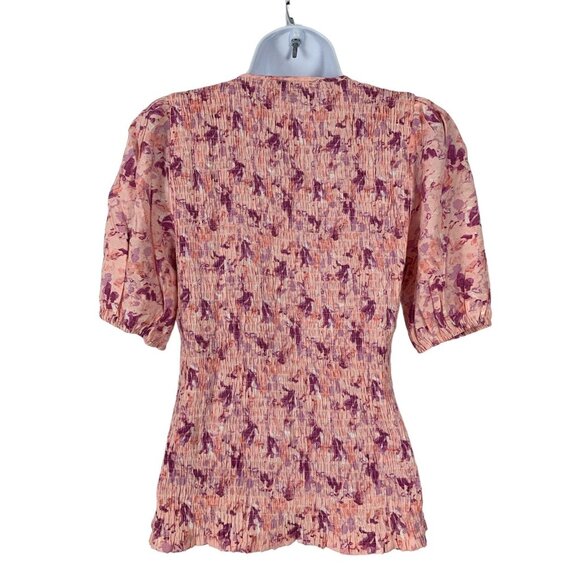 Nine West Womens Floral V-Neck Blouse With Puff Sleeves Size Small - Picture 5 of 9